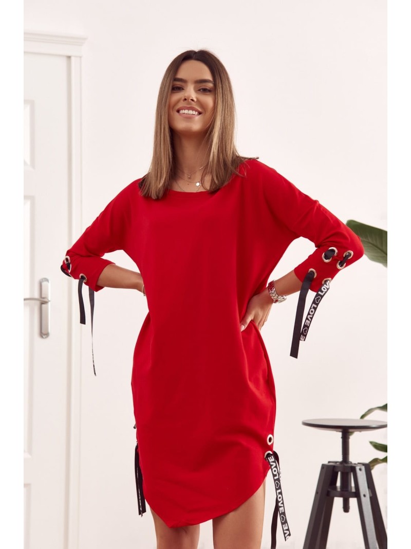 Rotes Kleid mit Krawatten 1403 - Online-Shop - Boutique